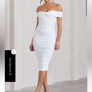 Off shoulder ruched midi dress